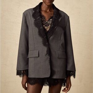 Miss Rosier | Dianthe Black Lace Panel Gray Blazer Dress NWT Size Small